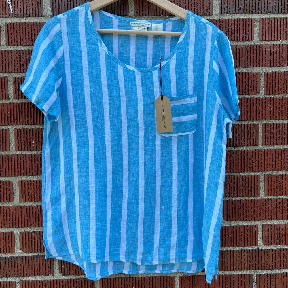 Christian Siriano 100% linen stripped women top size S‎